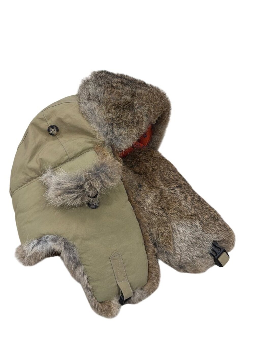 Mad Bomber Olive Green Faux Fur Trapper Hat With Rabbit Fur Trim Size M Winter W